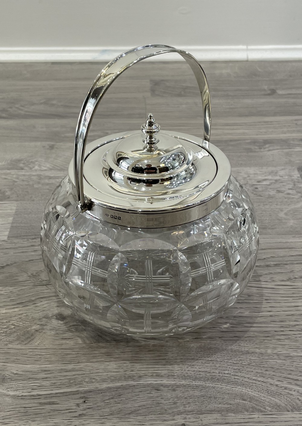 George V Solid Silver and Cut Glass Biscuit Barrel View VI