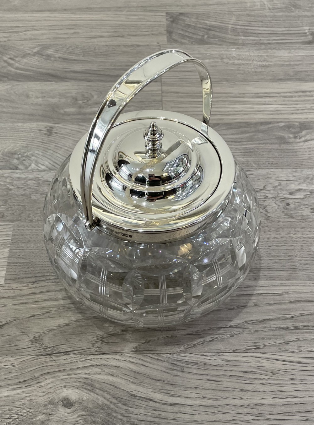 George V Solid Silver and Cut Glass Biscuit Barrel View VIII