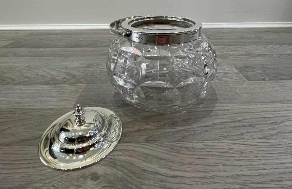 George V Solid Silver and Cut Glass Biscuit Barrel View XII