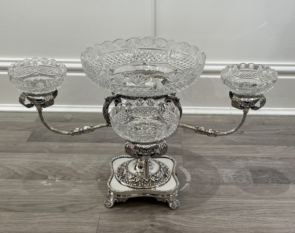 Impressive George V Silver Plated & Cut Glass Epergne Centrepiece View II