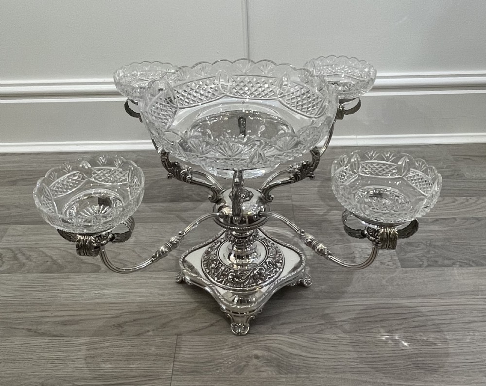 Impressive George V Silver Plated & Cut Glass Epergne Centrepiece View III