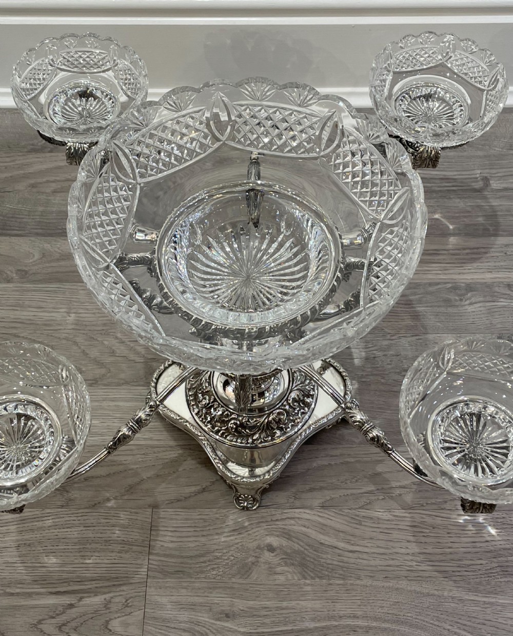 Impressive George V Silver Plated & Cut Glass Epergne Centrepiece View IV
