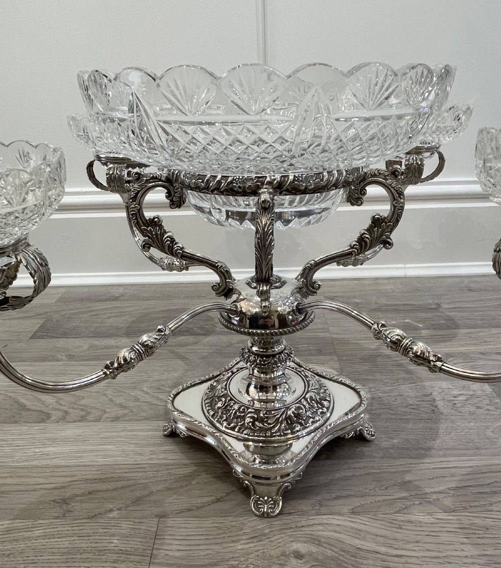 Impressive George V Silver Plated & Cut Glass Epergne Centrepiece View V