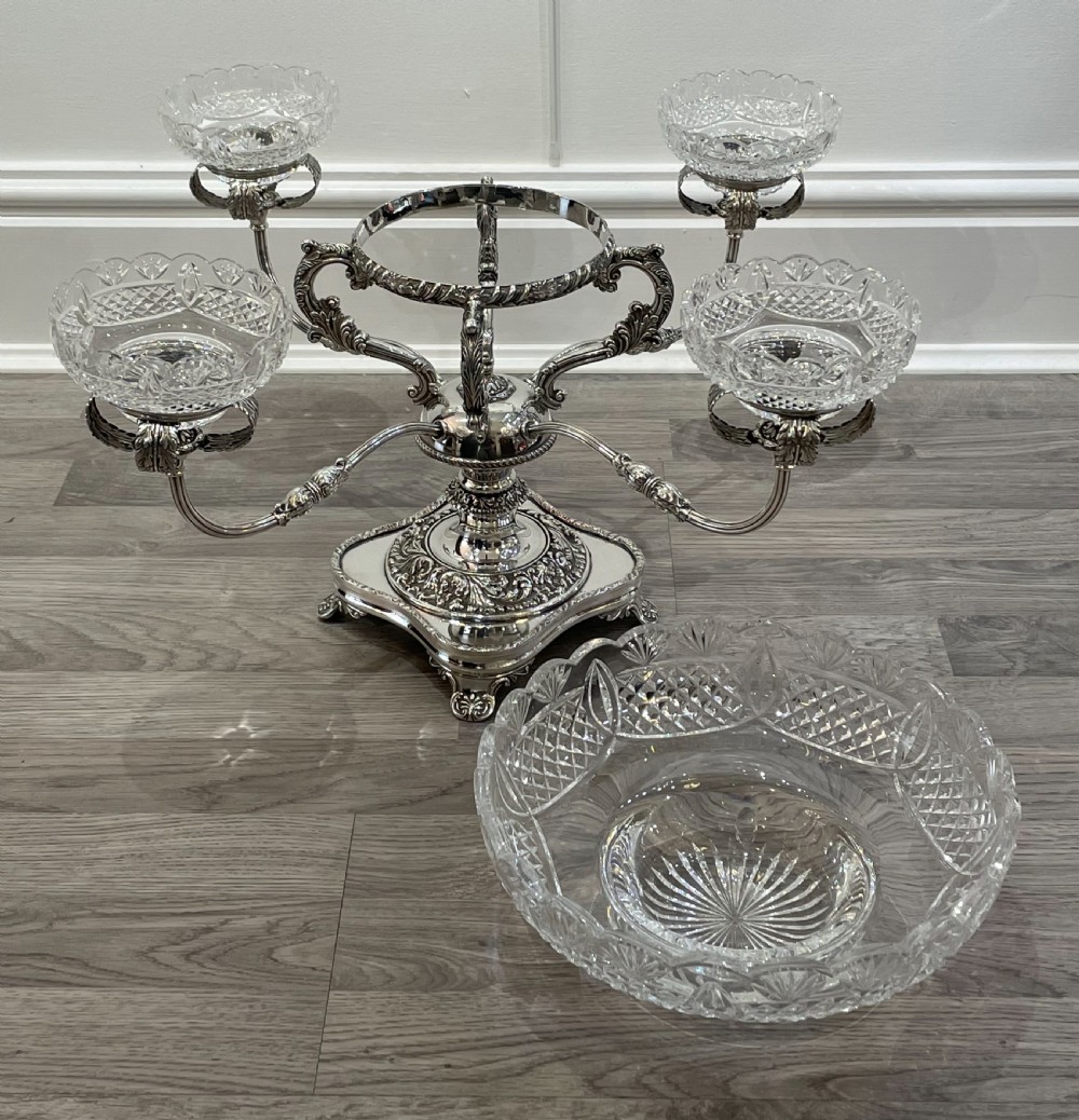 Impressive George V Silver Plated & Cut Glass Epergne Centrepiece View IX
