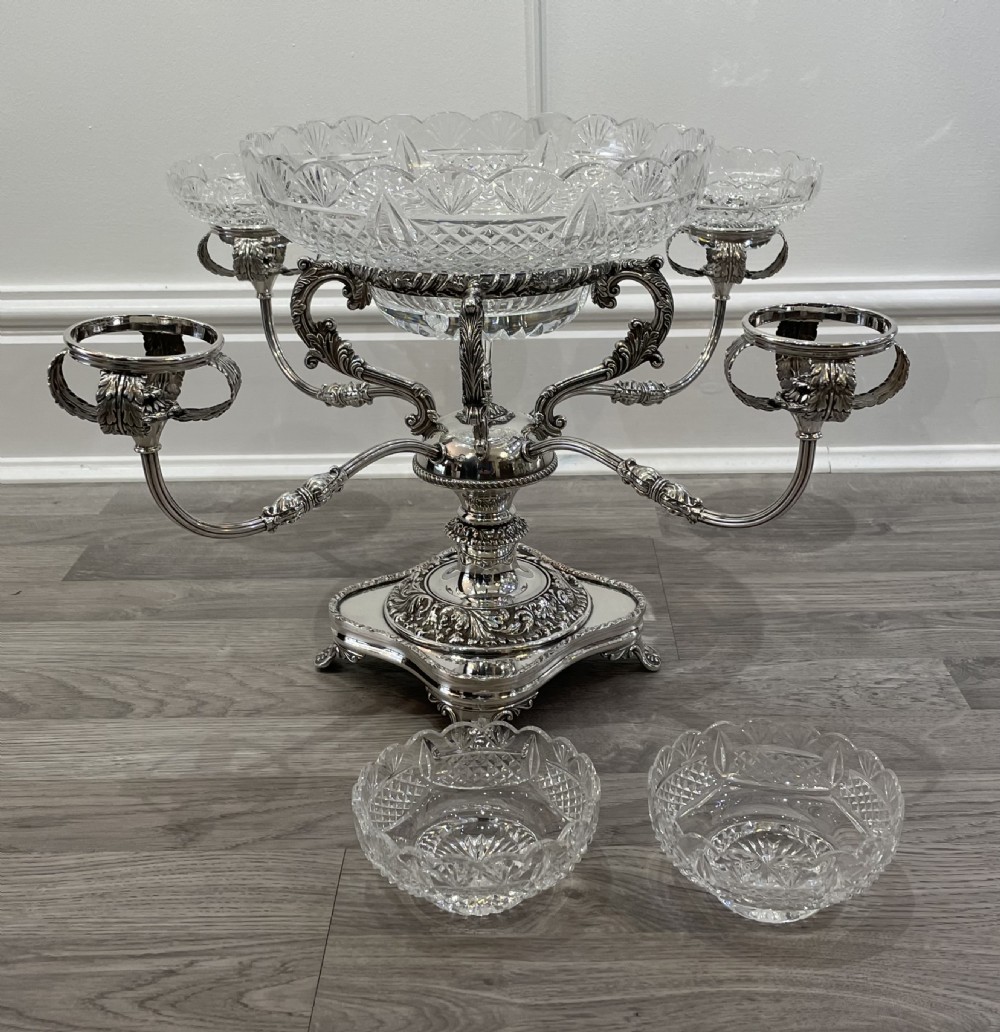 Impressive George V Silver Plated & Cut Glass Epergne Centrepiece View XI