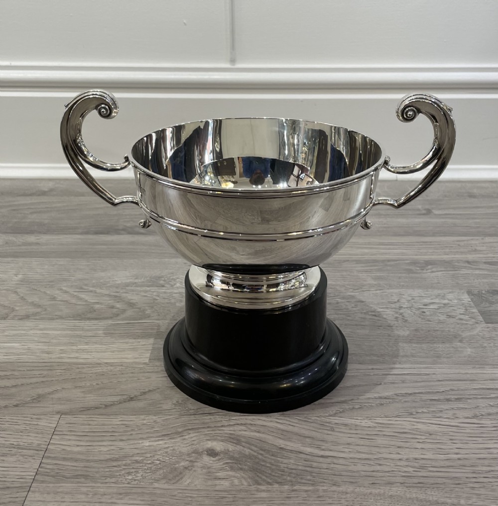 Large Edwardian Solid Silver Twin Handled Trophy Bowl