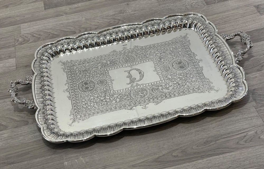 Outstanding Very Large Edwardian Solid Silver Tray, 1904 View III