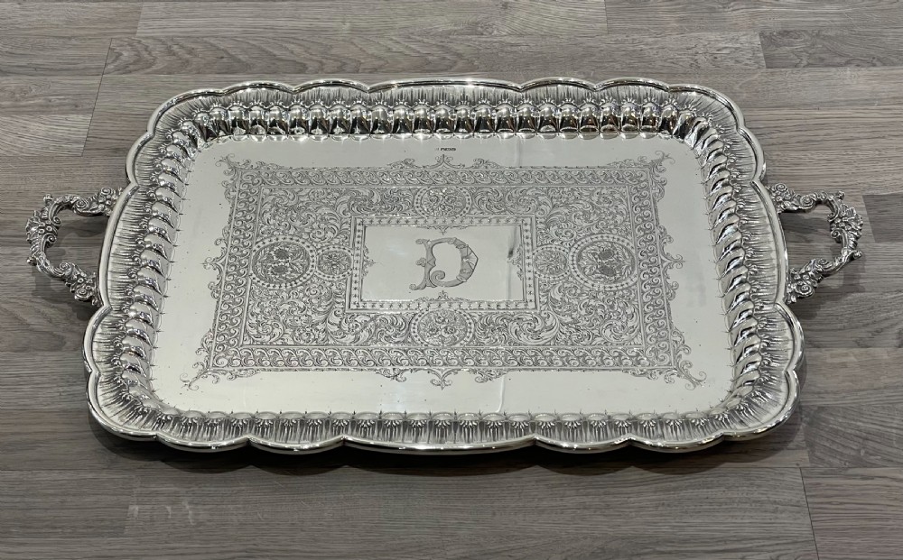 Outstanding Very Large Edwardian Solid Silver Tray, 1904 View IV