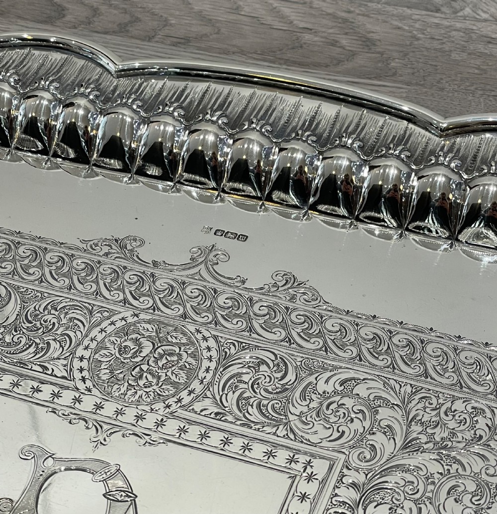 Outstanding Very Large Edwardian Solid Silver Tray, 1904 View V