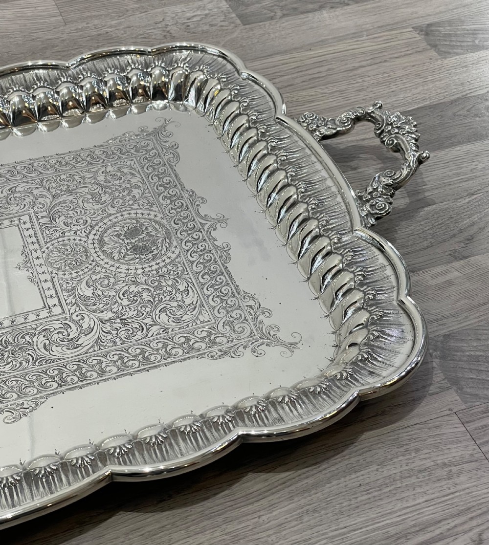 Outstanding Very Large Edwardian Solid Silver Tray, 1904 View VI