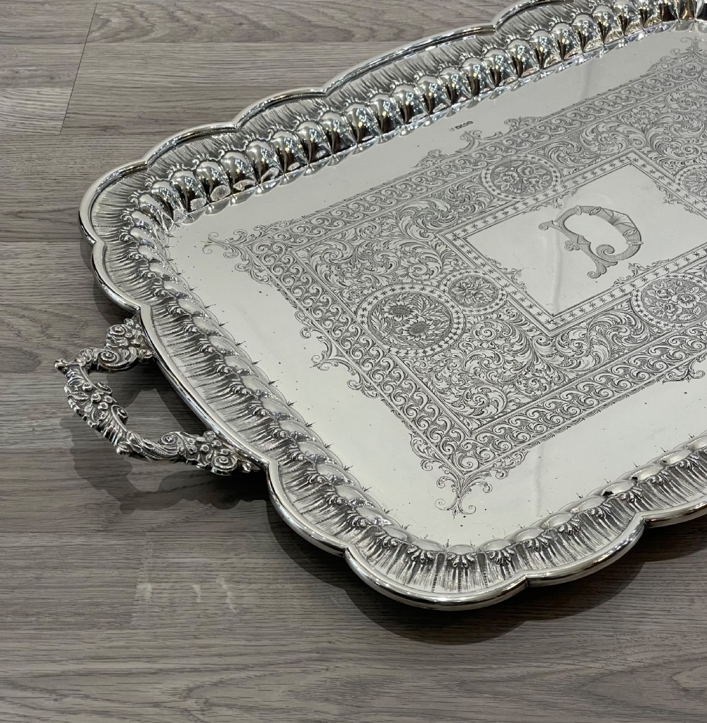 Outstanding Very Large Edwardian Solid Silver Tray, 1904 View VII