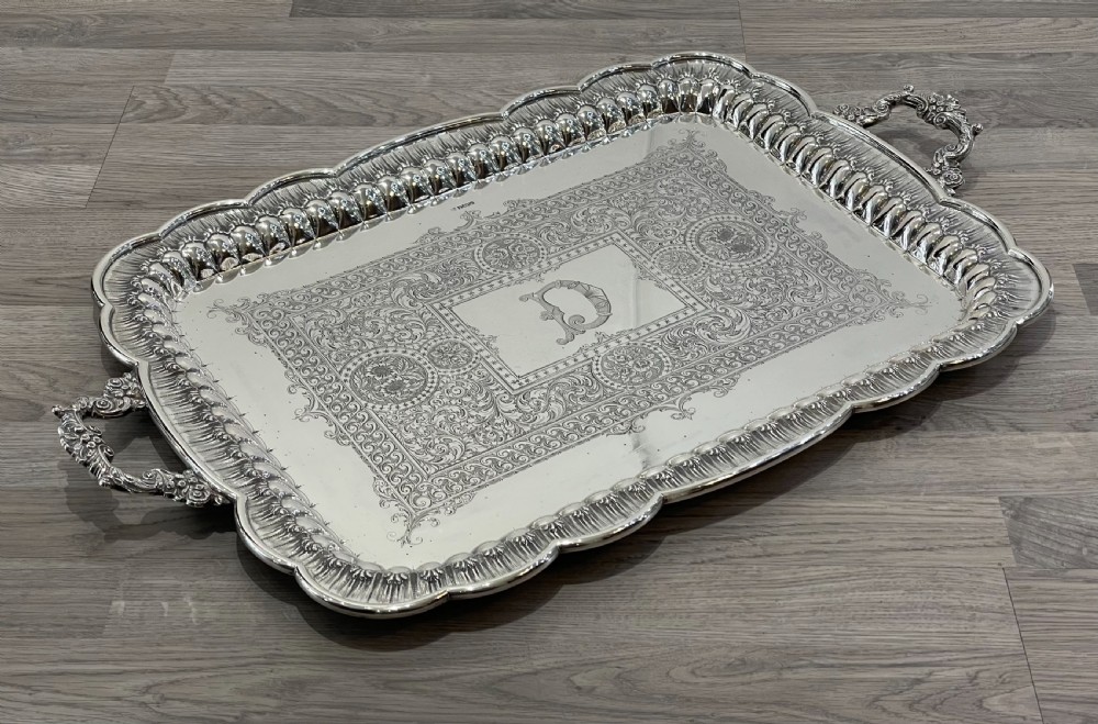 Outstanding Very Large Edwardian Solid Silver Tray, 1904 View VIII