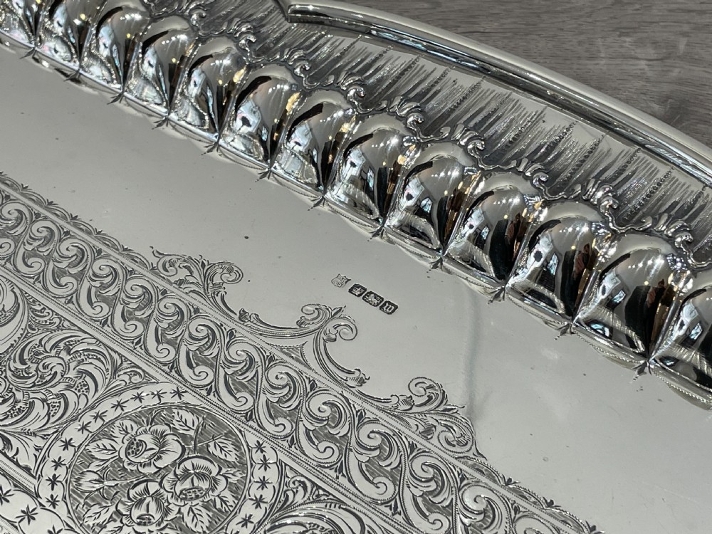 Outstanding Very Large Edwardian Solid Silver Tray, 1904 View X