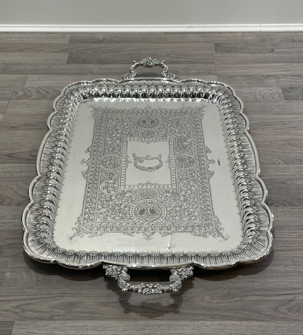 Outstanding Very Large Edwardian Solid Silver Tray, 1904 View XII