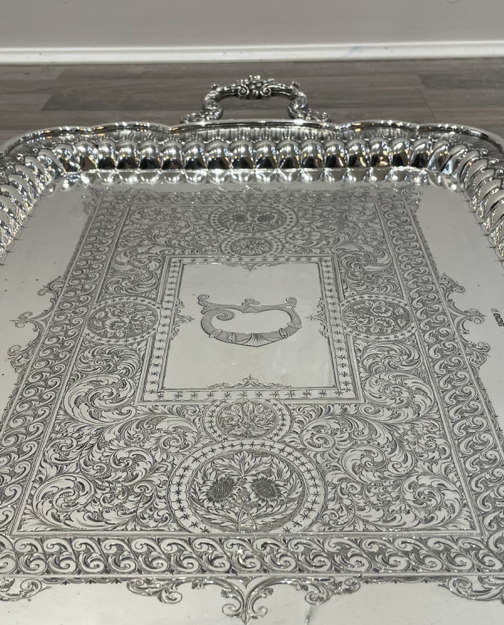 Outstanding Very Large Edwardian Solid Silver Tray, 1904 View XIV