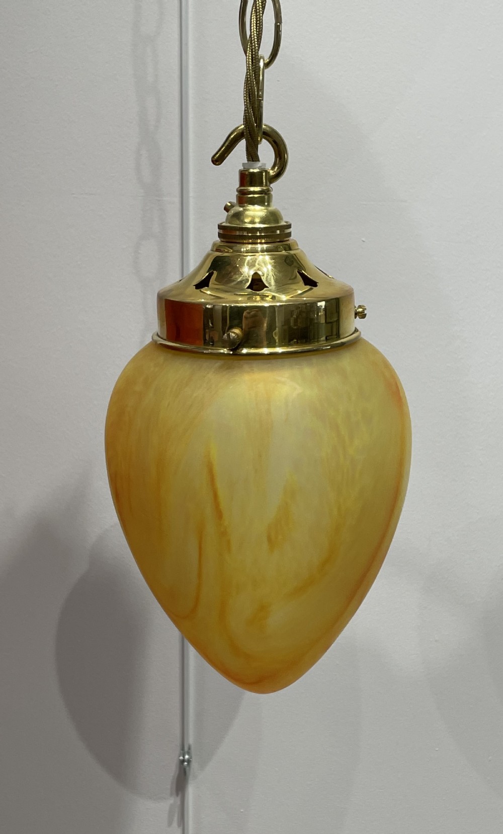 Stylish 1930 Marbled Amber Glass Pendant Light