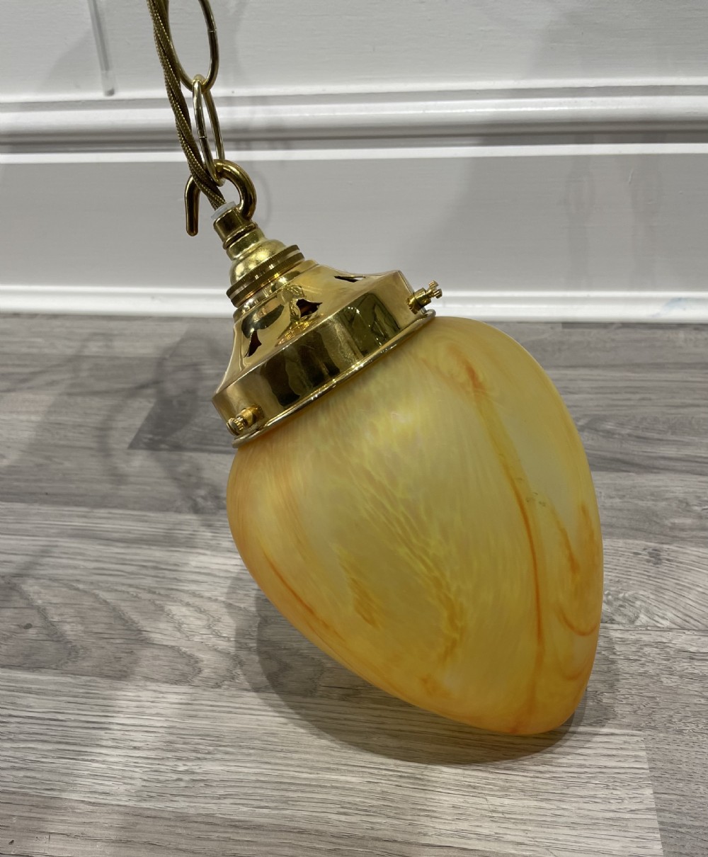 Stylish 1930 Marbled Amber Glass Pendant Light View II