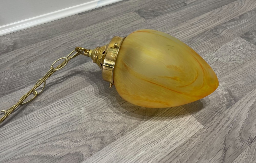 Stylish 1930 Marbled Amber Glass Pendant Light View VI