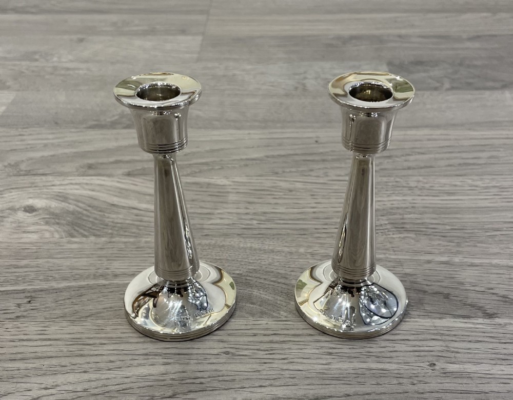Pair of Art Deco Solid Silver Dwarf Candlesticks  View II