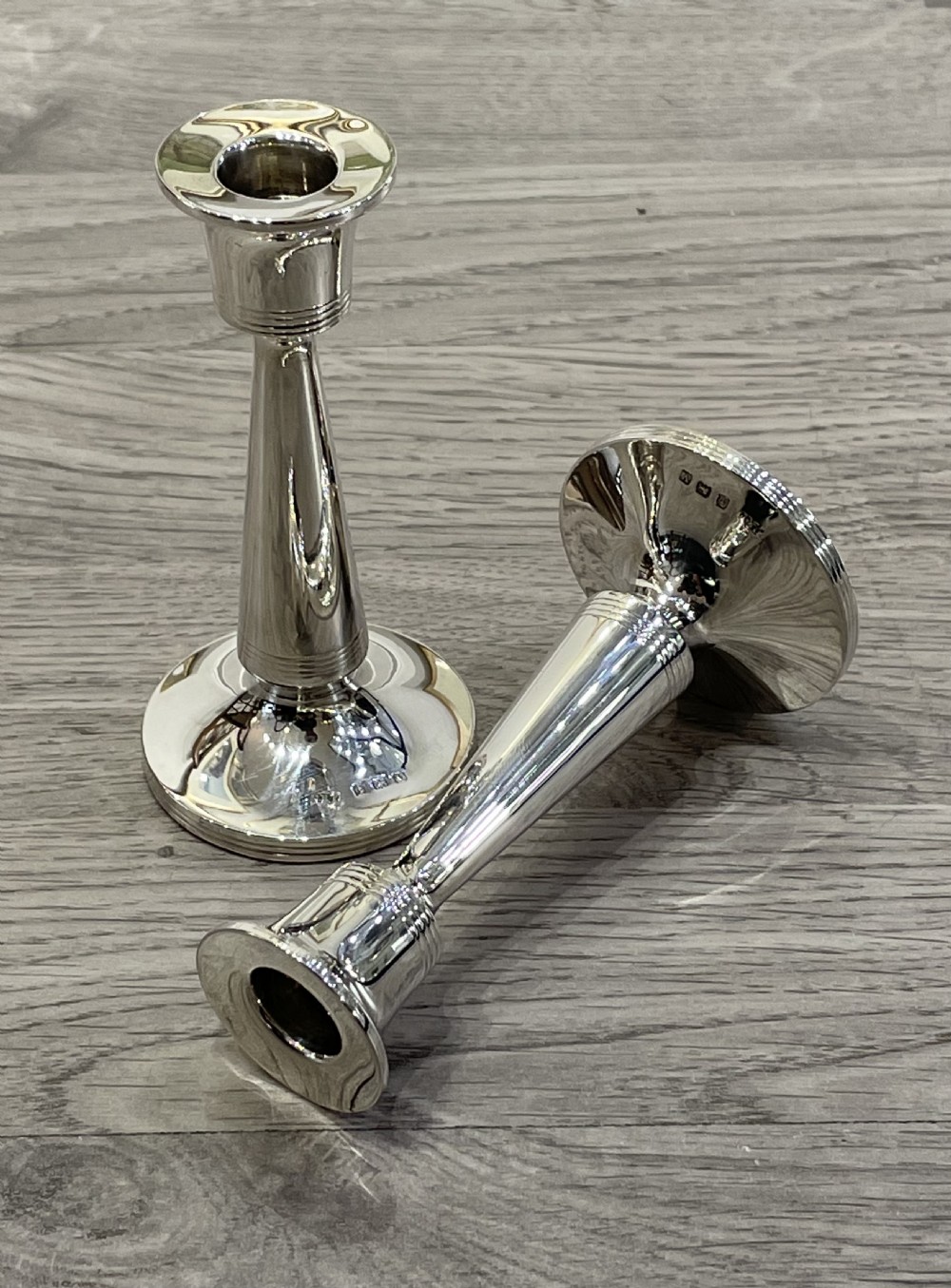 Pair of Art Deco Solid Silver Dwarf Candlesticks  View VIII