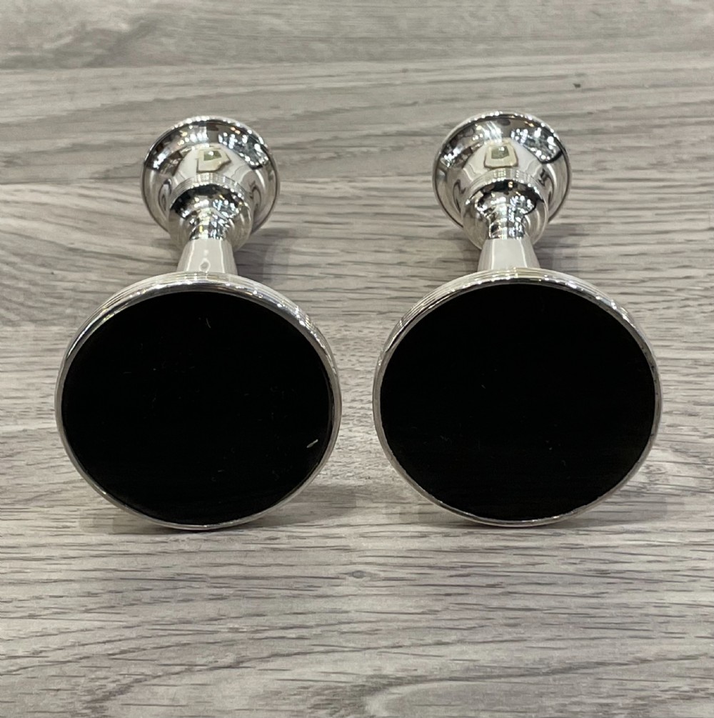 Pair of Art Deco Solid Silver Dwarf Candlesticks  View IX