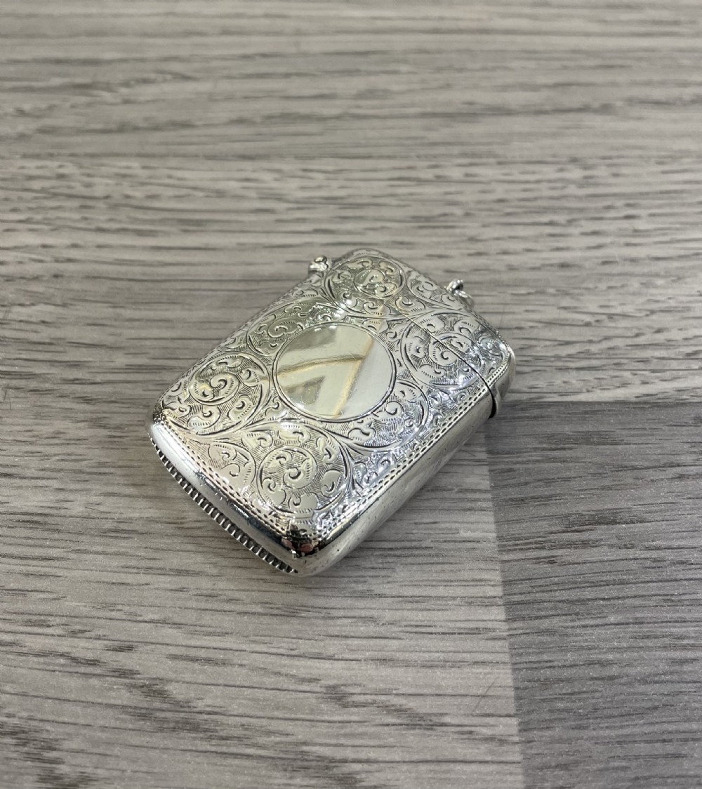 Late Victorian Solid Silver Vesta Case by John Millward Banks, Chester 1900