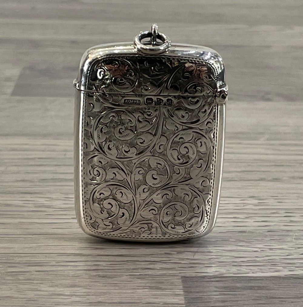 Late Victorian Solid Silver Vesta Case by John Millward Banks, Chester 1900 View VIII