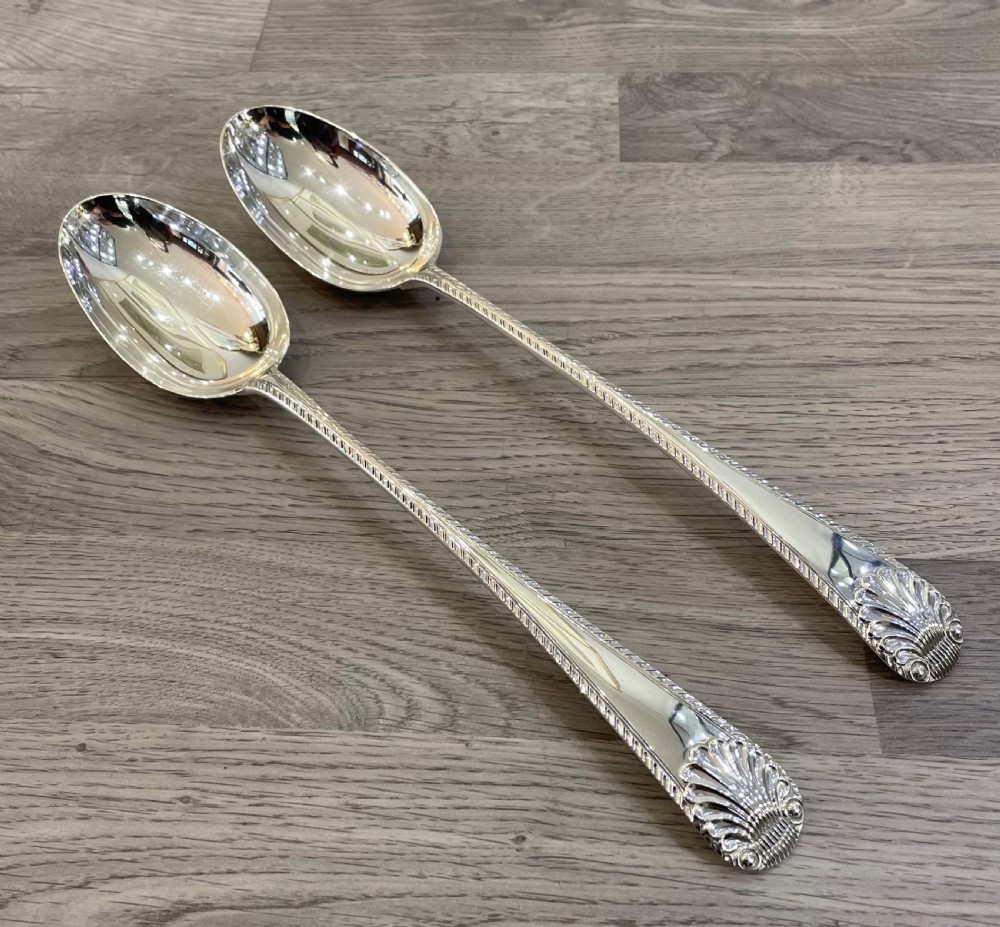 Large Pair of George V Silver Serving Basting Spoons