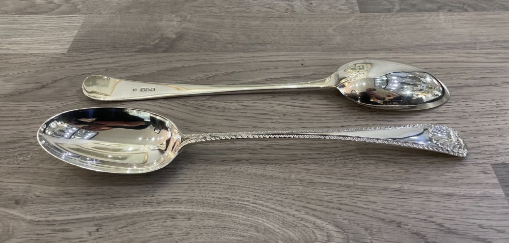 Large Pair of George V Silver Serving Basting Spoons View V
