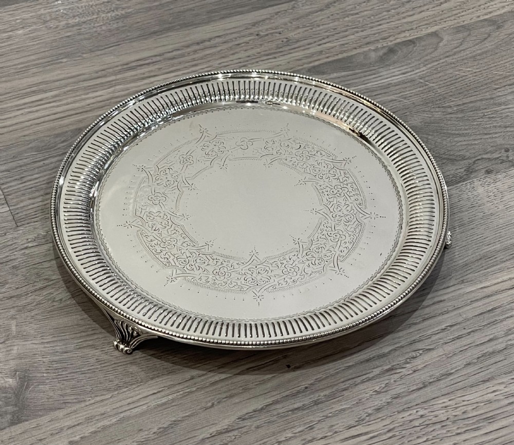Victorian Solid Silver Tray Salver, 1874 View III