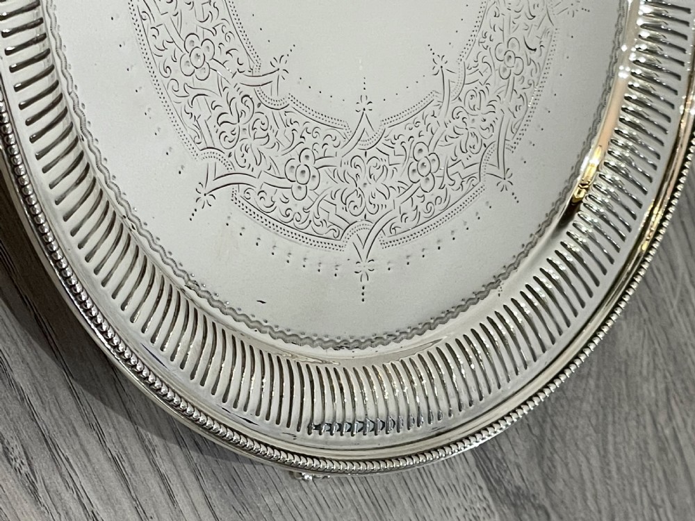 Victorian Solid Silver Tray Salver, 1874 View V