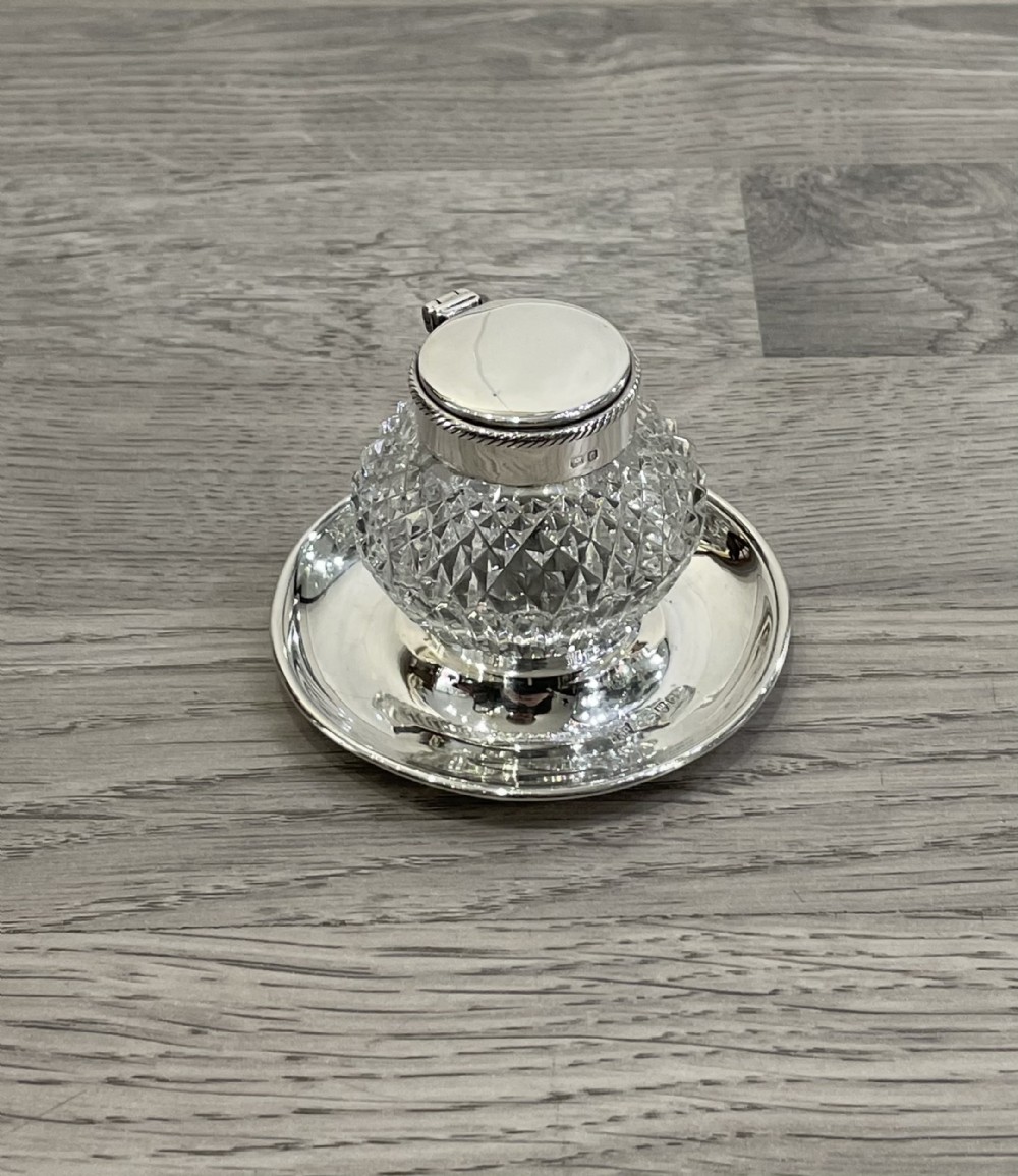 Delightful Edwardian Silver Inkwell and Stand, Chester