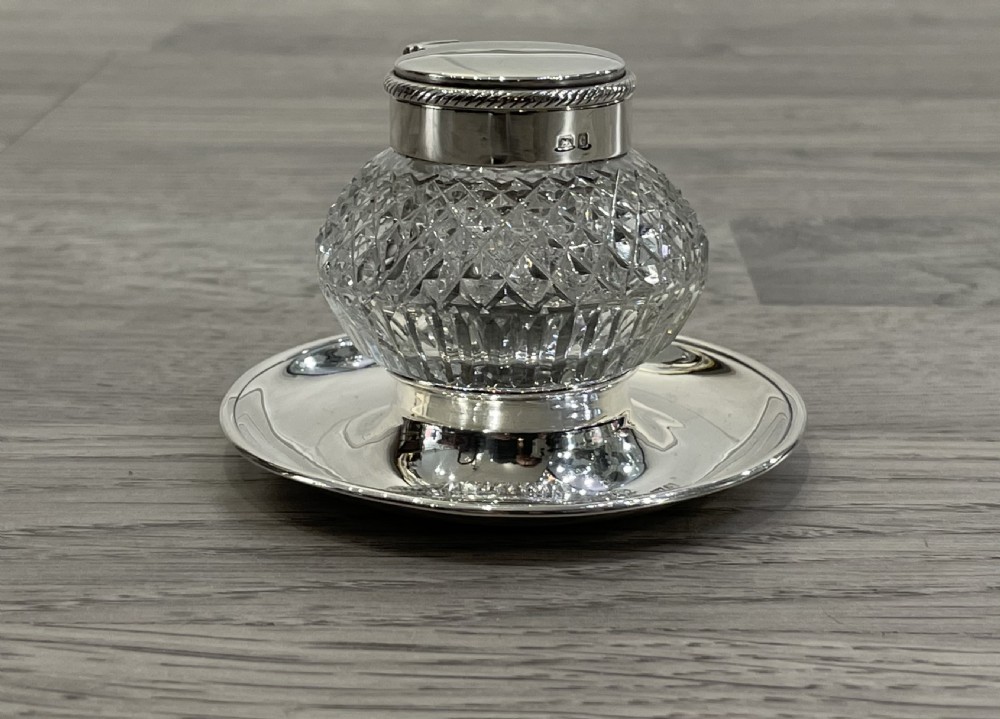 Delightful Edwardian Silver Inkwell and Stand, Chester View V