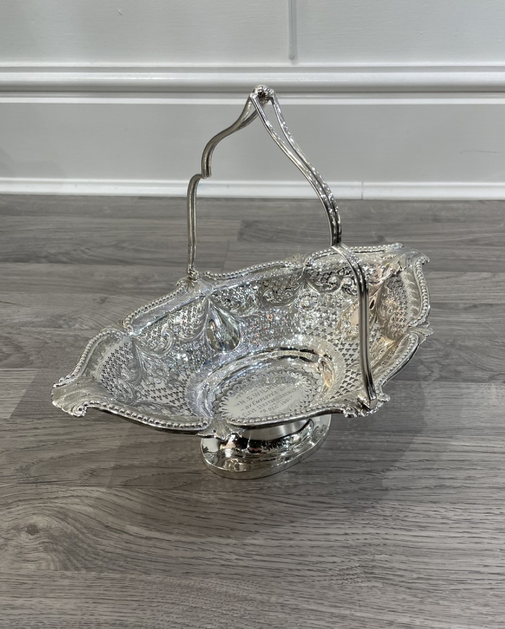 Victorian Solid Silver Basket with Staffordshire Brewery Provenance  View IV