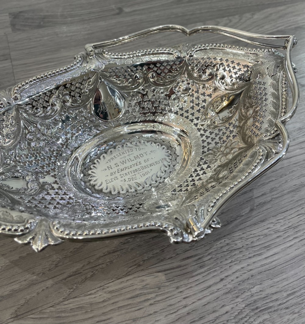 Victorian Solid Silver Basket with Staffordshire Brewery Provenance  View V