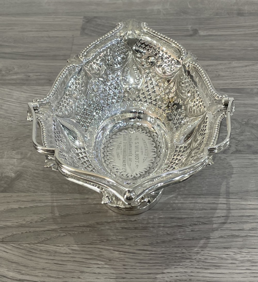 Victorian Solid Silver Basket with Staffordshire Brewery Provenance  View VI