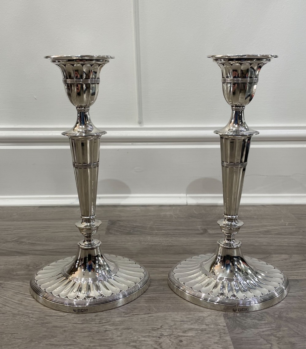 Tall Pair Late Victorian Solid Silver Candlesticks 