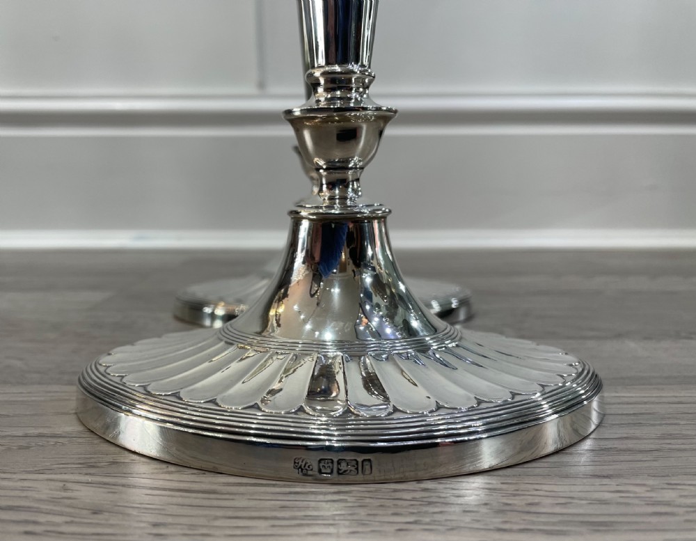 Tall Pair Late Victorian Solid Silver Candlesticks  View III