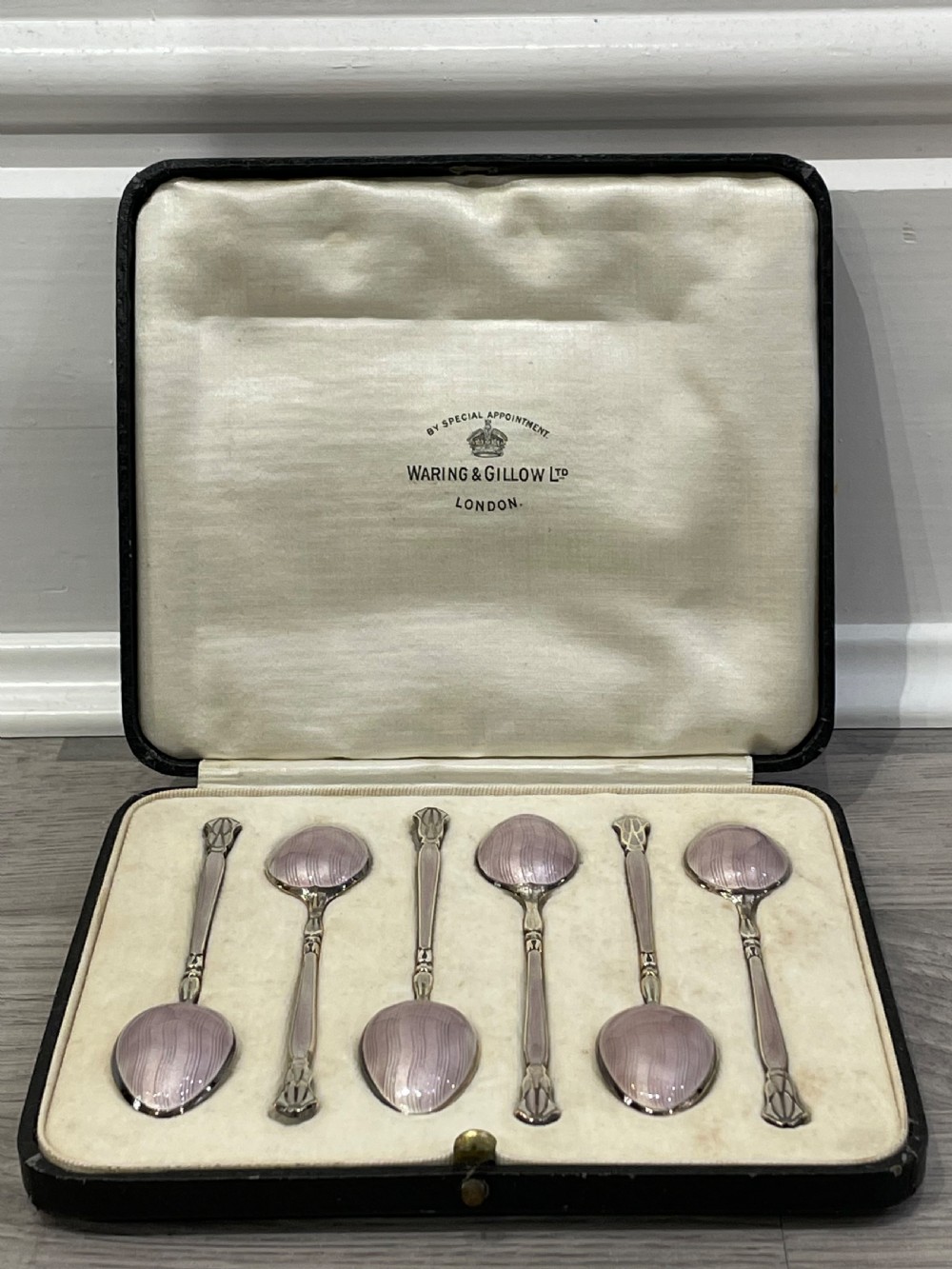 Set of Six Art Deco Silver & Enamel Coffee Spoons