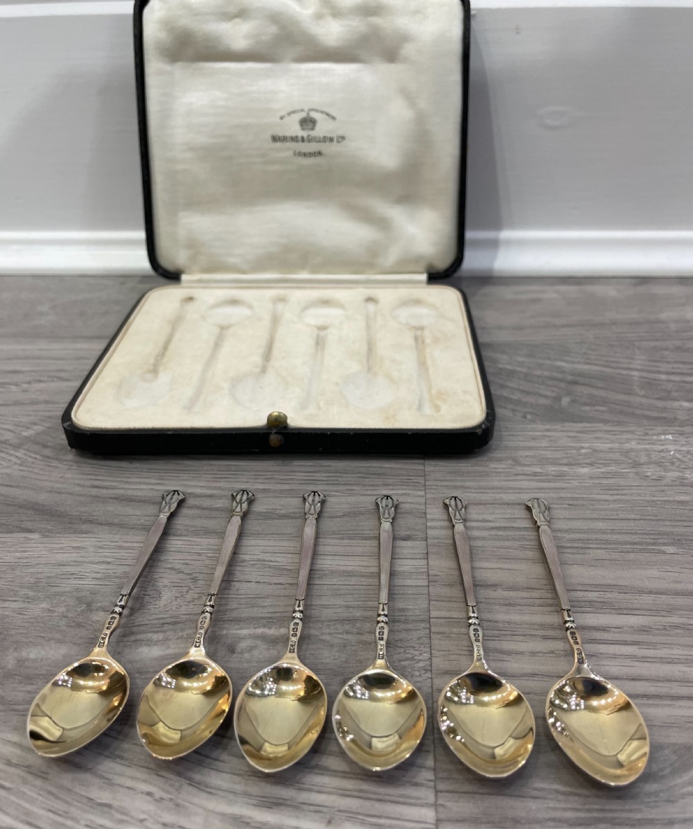 Set of Six Art Deco Silver & Enamel Coffee Spoons View IV