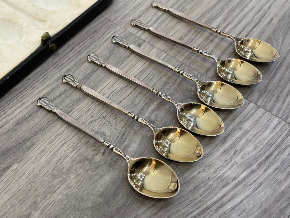 Set of Six Art Deco Silver & Enamel Coffee Spoons View V