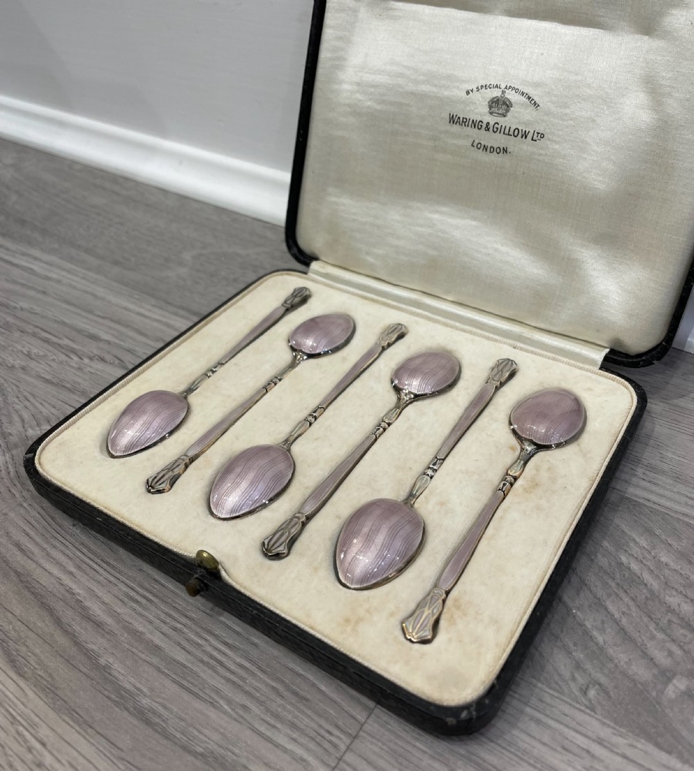 Set of Six Art Deco Silver & Enamel Coffee Spoons View VIII