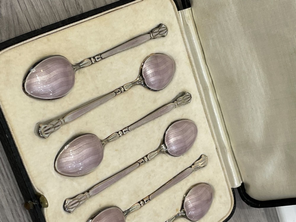 Set of Six Art Deco Silver & Enamel Coffee Spoons View IX