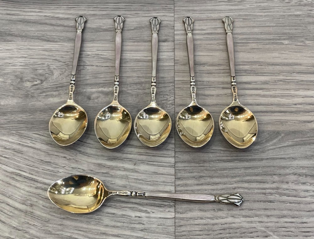 Set of Six Art Deco Silver & Enamel Coffee Spoons View X