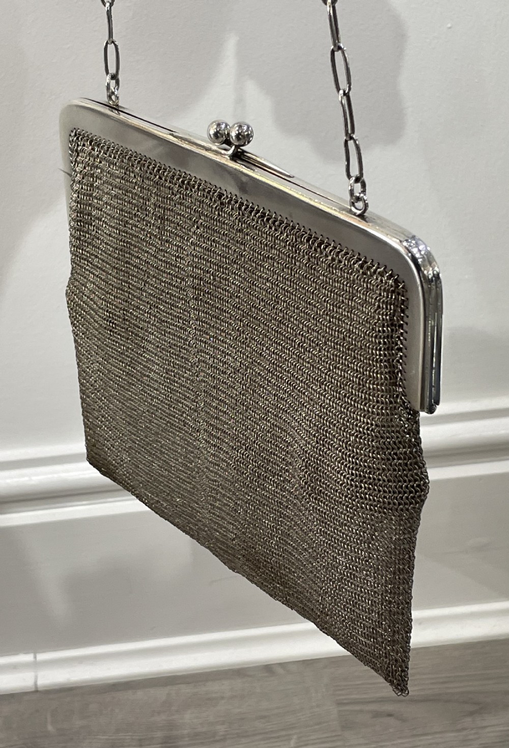 Quality George V Silver Chain Mail Evening Bag Purse View IX