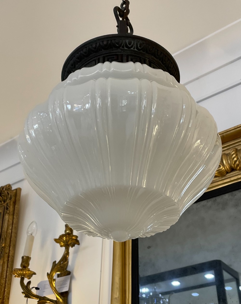 Impressive Large Edwardian Glass Pendant Ceiling Light View IV