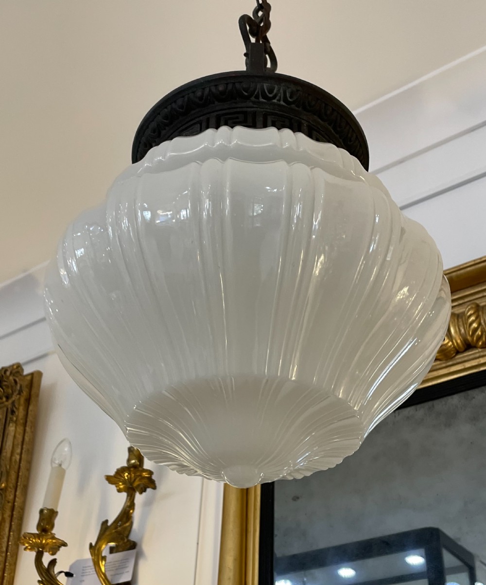 Impressive Large Edwardian Glass Pendant Ceiling Light View V
