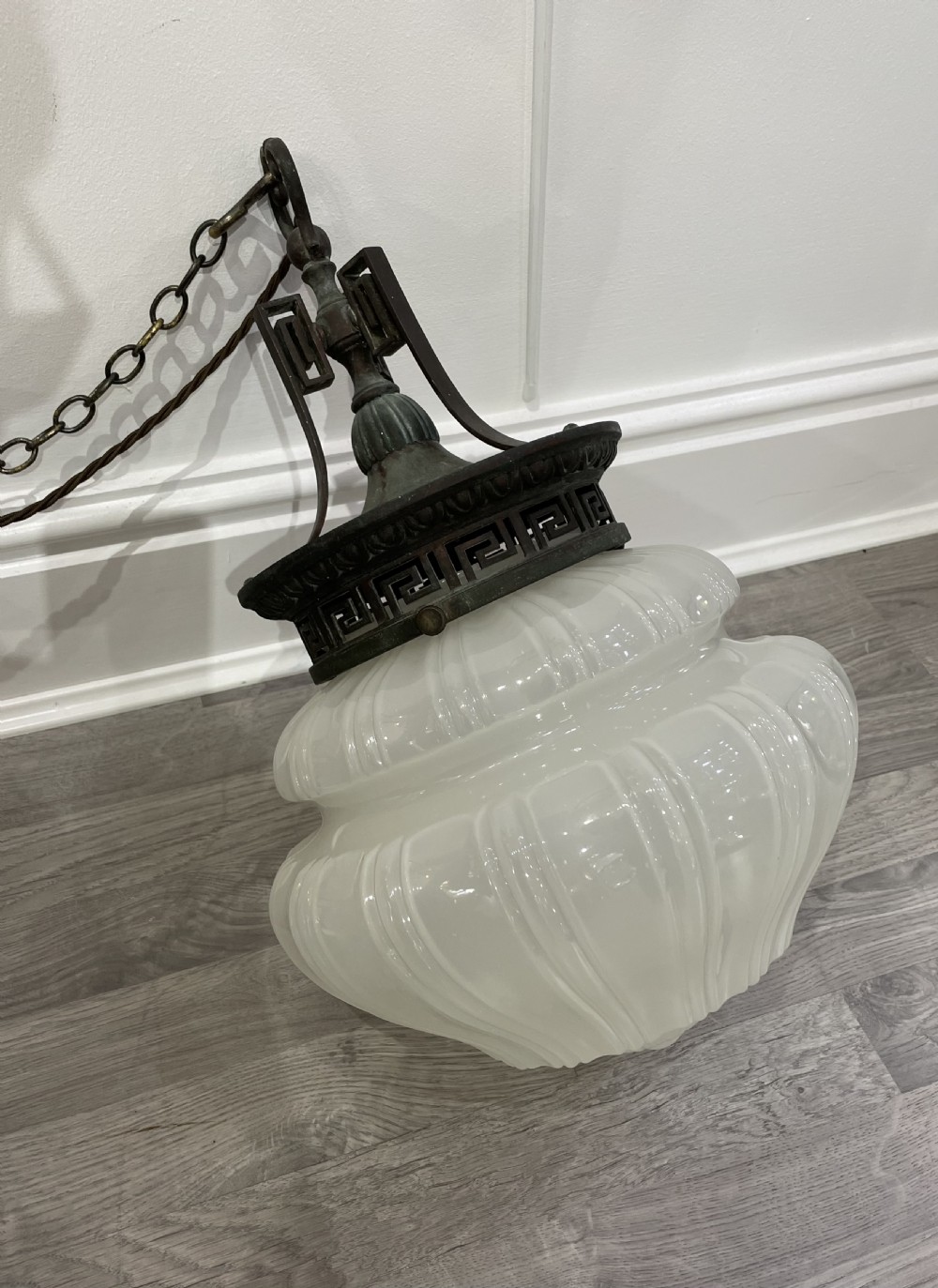 Impressive Large Edwardian Glass Pendant Ceiling Light View VI