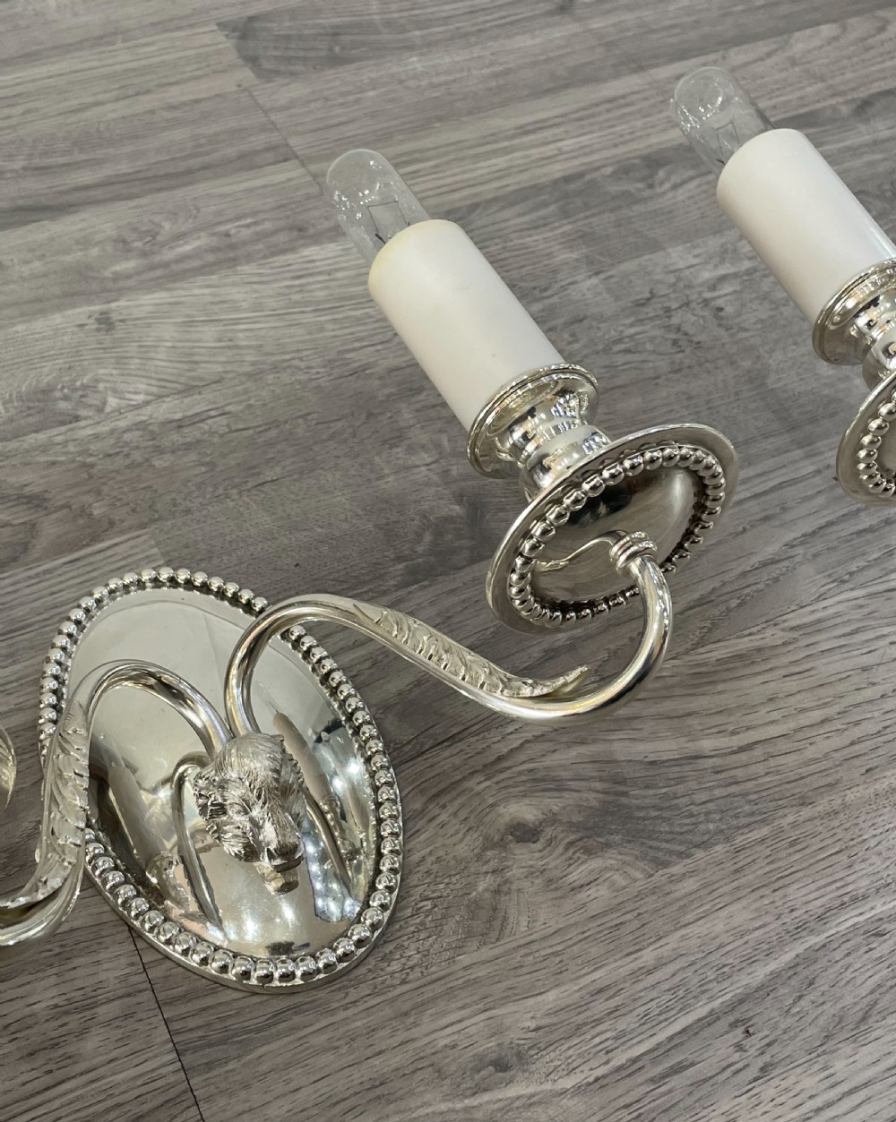 George V Silver Plated Twin Arm Wall Lights View VII