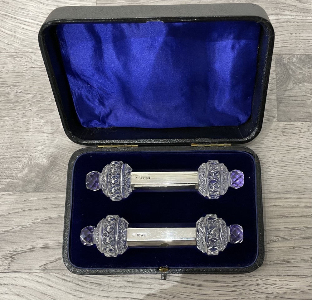 Super Pair of George V Solid Silver & Cut Glass Knife Rests View II